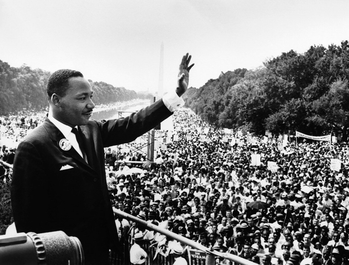 Historical black and white photograph of Martin Luther King Jr.